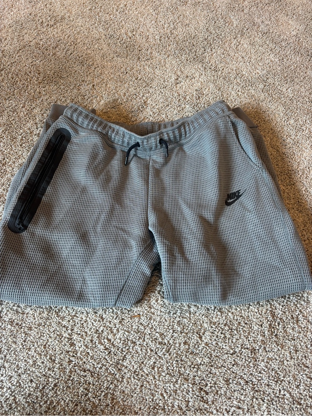 Nike Gray Waffle Knit Athletic Pants with Black Logo